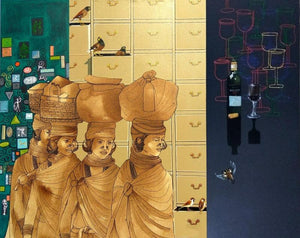Figurative acrylic painting titled 'Migration Part 5', 48x60 inches, by artist Abhipsa Pradhan on canvas