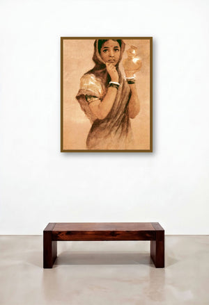 Milkmaid (The Milkmaids Reverie) by artist Raja Ravi Varma displayed in a Contemporary Luxury Hotel Suite