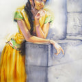 Figurative watercolor painting titled 'Minaxi 2', 21x14 inches, by artist Vijay Jadhav on Paper