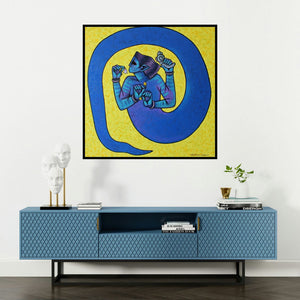 'Mind Controller (Inner Harmony)' painting by Aditya Pandit shown on a wall in a furnished room.