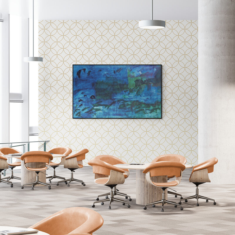 Prakash Bal Joshi's painting 'Mindscape 1' displayed in a modern living room setting