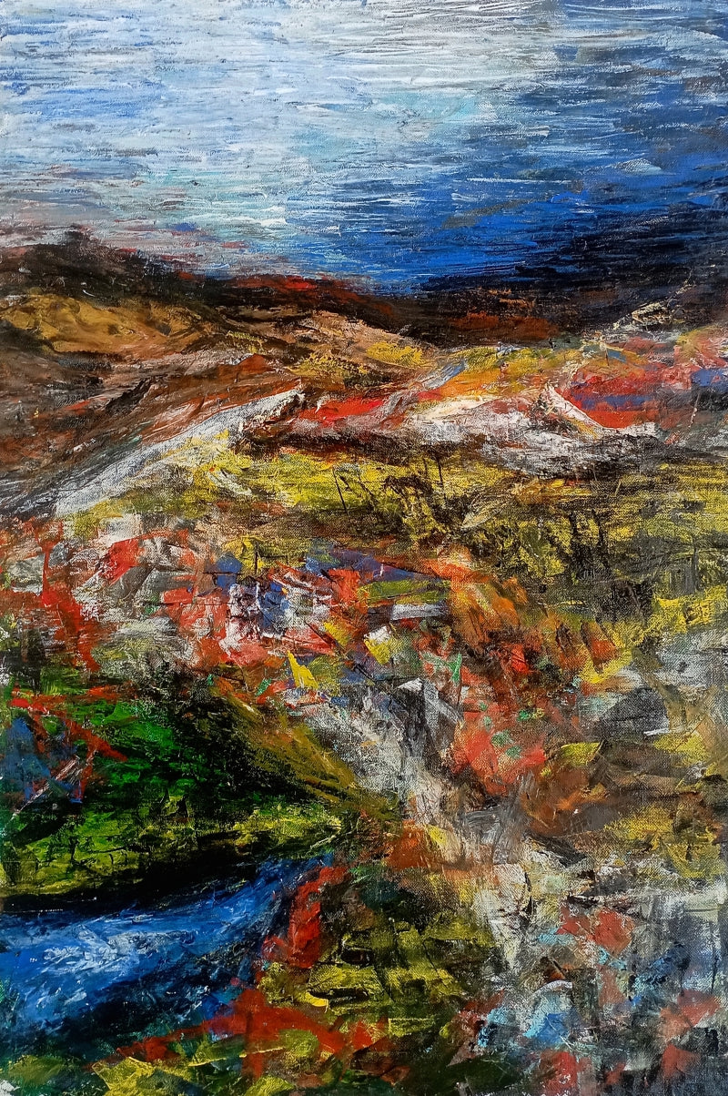 'Mindscape 3' landscape acrylic painting by artist Ganesh Singh, 26x18 inch, on canvas