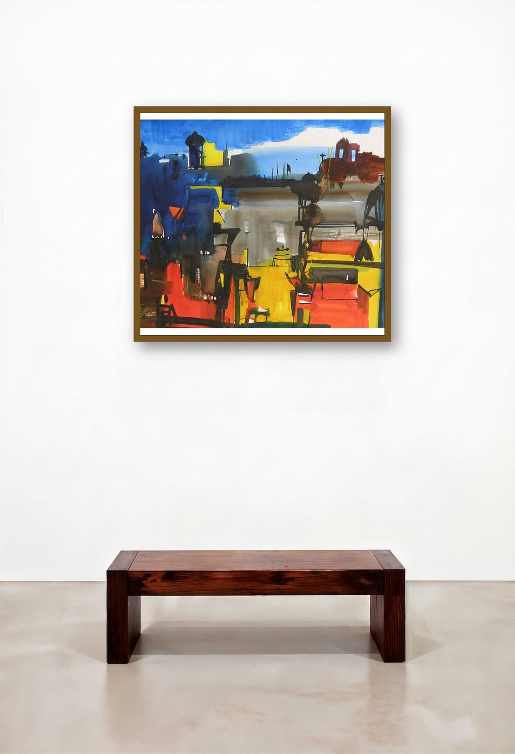 Mindscape 30 (Urban Tapestry) by artist Sunil Kale displayed in a Art Deco Hotel Suite