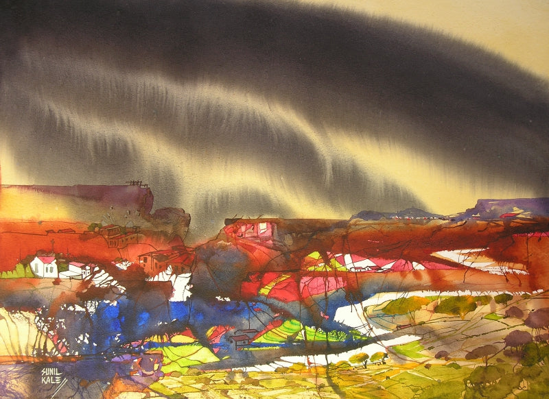 Mindscape Panchgani' landscape watercolor painting by artist Sunil Kale, 22x30 inch, on paper