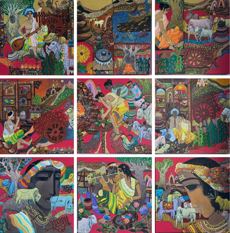 'Miniature Series 1' figurative acrylic painting by artist Siddharth Shingade, 36x36 inch, on canvas