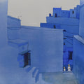 Minimalist Jodhpur Blue Walls' cityscape watercolor painting by artist Prashant Prabhu, 18x24 inch, on archival paper