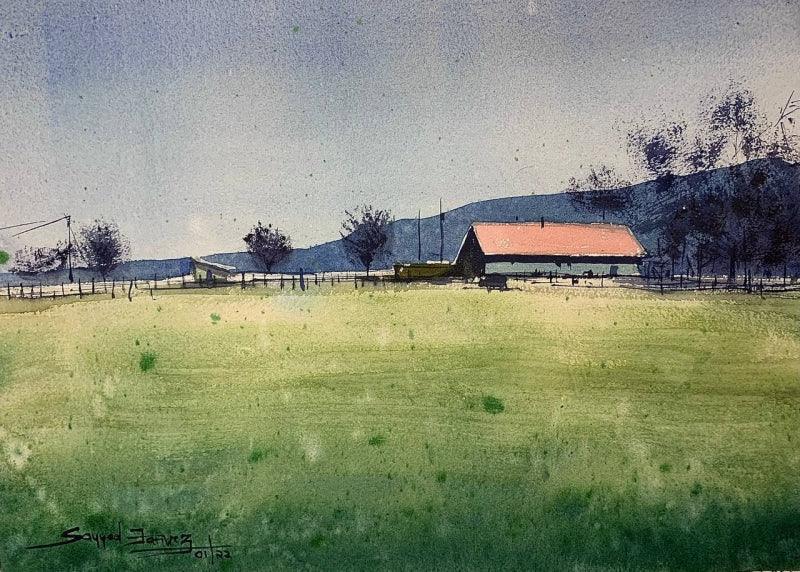 Landscape watercolor painting titled 'Minimalist Landscape', 11x15 inches, by artist KS Farvez on Paper