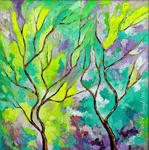 Minty Season (Verdant Harmony) by Bahadur Singh, Original Oil Nature Painting on Canvas, X-Small Square Wall Art