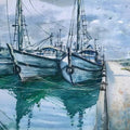 Landscape watercolor painting titled 'Mirror Boats', 14x20 inches, by artist KS Farvez on Paper