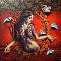 Figurative acrylic painting titled 'Mirror Lady 1', 48x48 inches, by artist Prashanta Nayak on Canvas