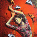 Figurative acrylic painting titled 'Mirror Lady 2', 60x36 inches, by artist Prashanta Nayak on Canvas