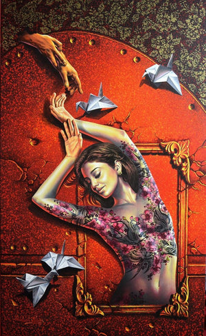 Mirror Lady 2 by Prashanta Nayak, Original Acrylic Figurative Painting on Canvas, Large Vertical Wall Art