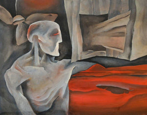 Miss You 2 (Contemplation) by Akashay Avsare, Original Watercolor Figurative Painting on Paper, Small Horizontal Wall Art