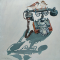 The Missed Call 2' still-life acrylic painting by artist Srinivasa Ram Makineedi, 18x18 inch, on canvas