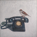 The Missed Call 3' still-life acrylic painting by artist Srinivasa Ram Makineedi, 24x24 inch, on canvas