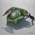 The Missed Call 5' still-life acrylic painting by artist Srinivasa Ram Makineedi, 18x18 inch, on canvas