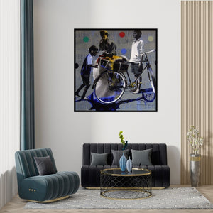 Preview of 'Mithaiwala 08' Painting by Manohar Rathod shown on a wall in a furnished room.