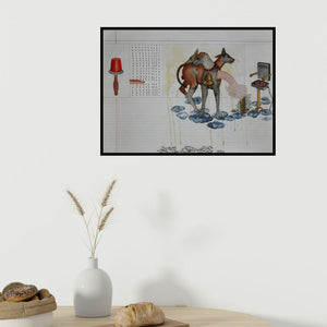 In-situ view of Nandkishor Saindane's 'Mobile Mind B (The Curious Encounter)' painting in a room