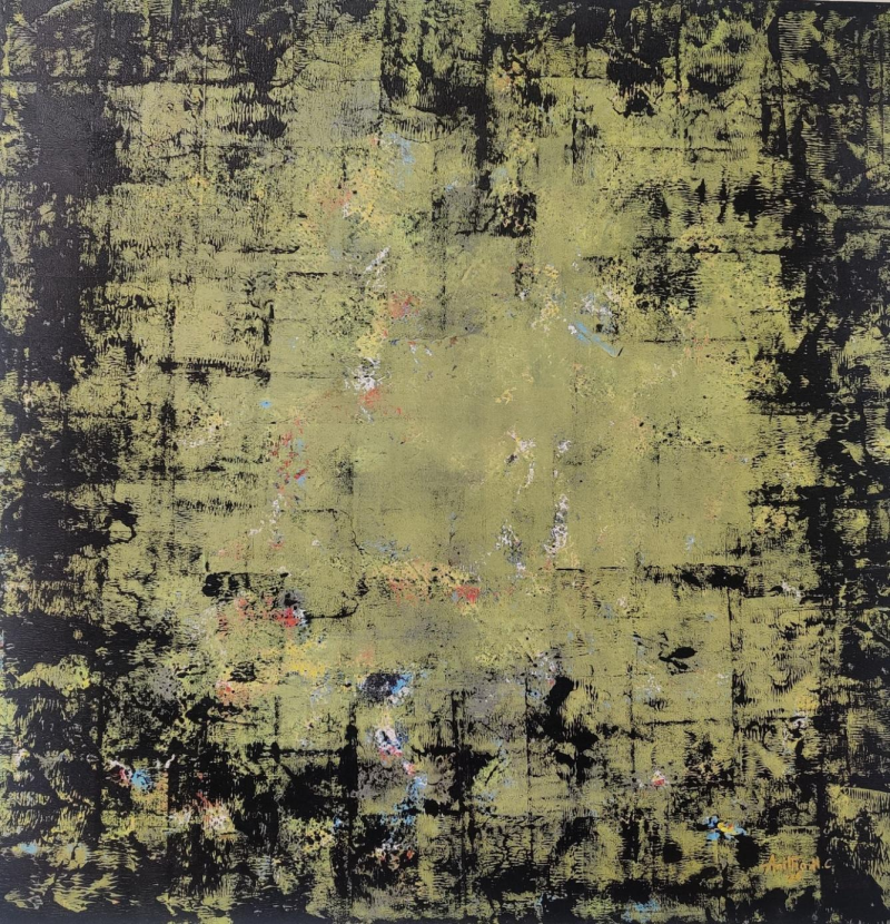 'Momentum 1' abstract acrylic painting by artist Anitha H C, 32x32 inch, on canvas