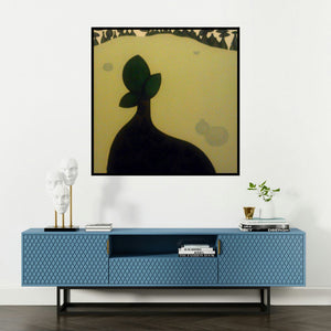 'Money Plant 1 (The Lone Tree)' painting by Pravin Shinde shown on a wall in a furnished room.