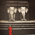 Religious charcoal painting titled 'Monk 1', 36x24 inches, by artist Yuvraj Patil on Canvas