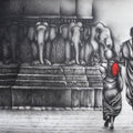 Religious charcoal painting titled 'Monk 2', 30x48 inches, by artist Yuvraj Patil on Canvas
