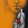 Religious charcoal painting titled 'Monk 4', 48x24 inches, by artist Yuvraj Patil on Canvas