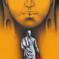 Religious charcoal painting titled 'Monk 5', 48x24 inches, by artist Yuvraj Patil on Canvas