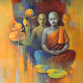 Monk' religious acrylic painting by artist Sanjay Lokhande, 30x30 inch, on canvas