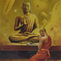 Religious oil painting titled 'Monk and the Master', 52x36 inches, by artist Kamal Rao on Canvas