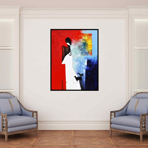 In-situ view of Narayan Shelke's 'The Monk Ii (Serenitys Echo: A Moment of Reflection)' painting in a room