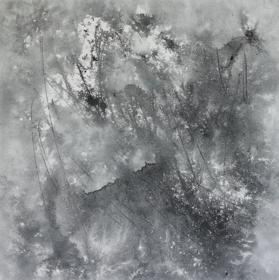 Monochrome Whispers 1' abstract acrylic painting by artist Dilip Mali, 15x15 inch, on canvas
