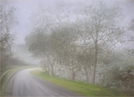 Nature oil painting titled 'Monsoon Curve', 16x22 inches, by artist Fareed Ahmed on Canvas Board