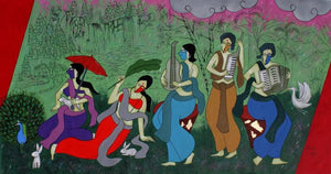 Monsoon Festival (The Music of Nature) by Chetan Katigar, Original Acrylic Contemporary Painting on Canvas, X-Large Horizontal Wall Art