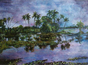 Monsoon Glory by Manjula Dubey, Original Acrylic Landscape Painting on Canvas, Medium Horizontal Wall Art