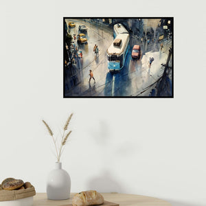 In-situ view of Sankar Das's 'Monsoon Kolkata 1' painting in a room