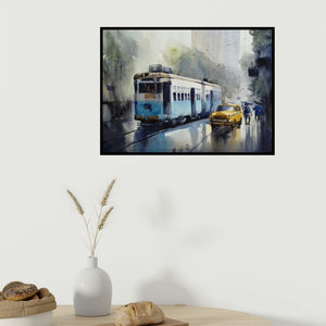 In-situ view of Sankar Das's 'Monsoon Kolkata 2' painting in a room