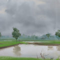 Monsoon Mist' nature oil painting by artist Surabhi Gulwelkar, 9x11 inch, on linen