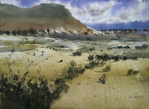 Landscape watercolor painting titled 'Monsoon Session Series', 22x30 inches, by artist Atul Gendle on Paper