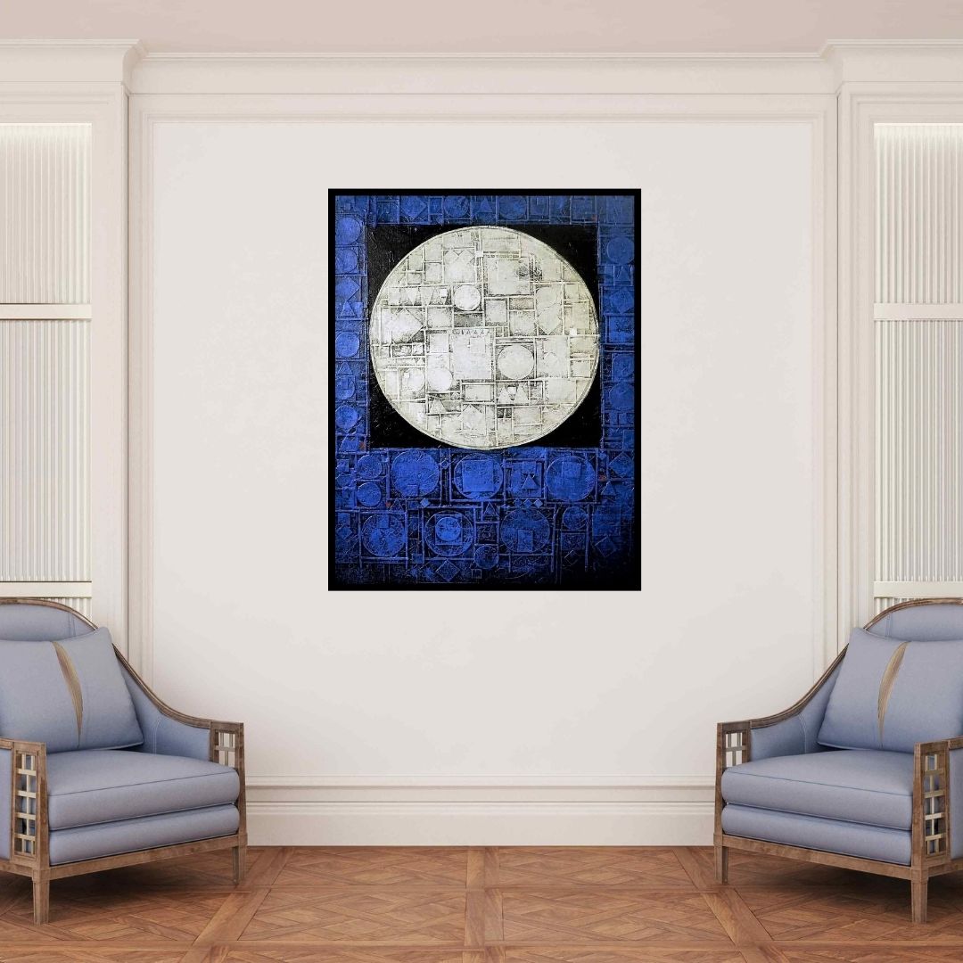 In-situ view of Basuki Dasgupta's 'Moon' painting in a room