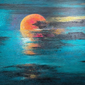 Moon Series 1' landscape oil painting by artist Madhuri Bhaduri, 36x60 inch, on canvas