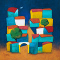 The Moonlight' cityscape acrylic painting by artist Dipak Asole, 13x13 inch, on canvas