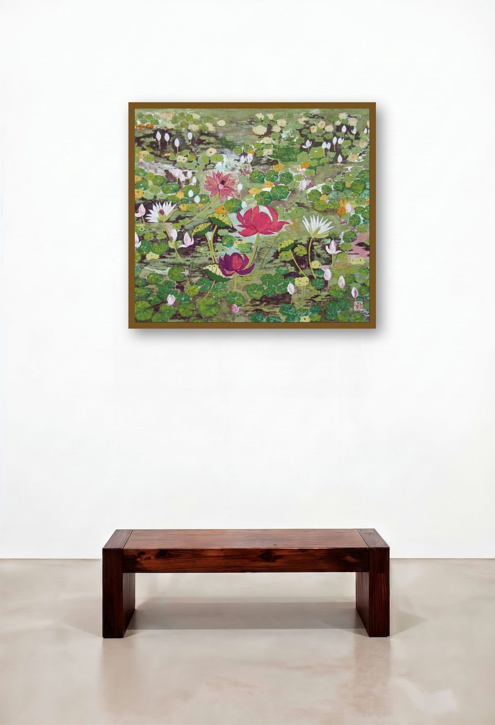 Moonlit Pond (Lotus Pond) by artist Madhu Jain displayed in a Urban Loft Penthouse