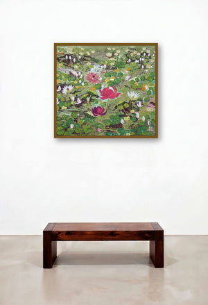 Moonlit Pond (Lotus Pond) by artist Madhu Jain displayed in a Urban Loft Penthouse