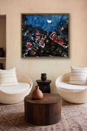 Moonlit Village 1 (Moonlit Village) by artist Asit Poddar displayed in a Modern gallery