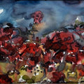 Abstract watercolor painting titled 'Moonlit Village 2', 10x13 inches, by artist Asit Poddar on Canvas