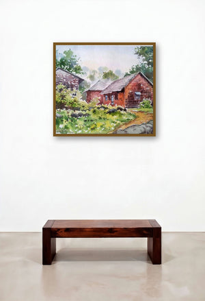 Mornig Smog (Rustic Harmony) by artist Gaurishankar Behera displayed in a Japandi Lounge