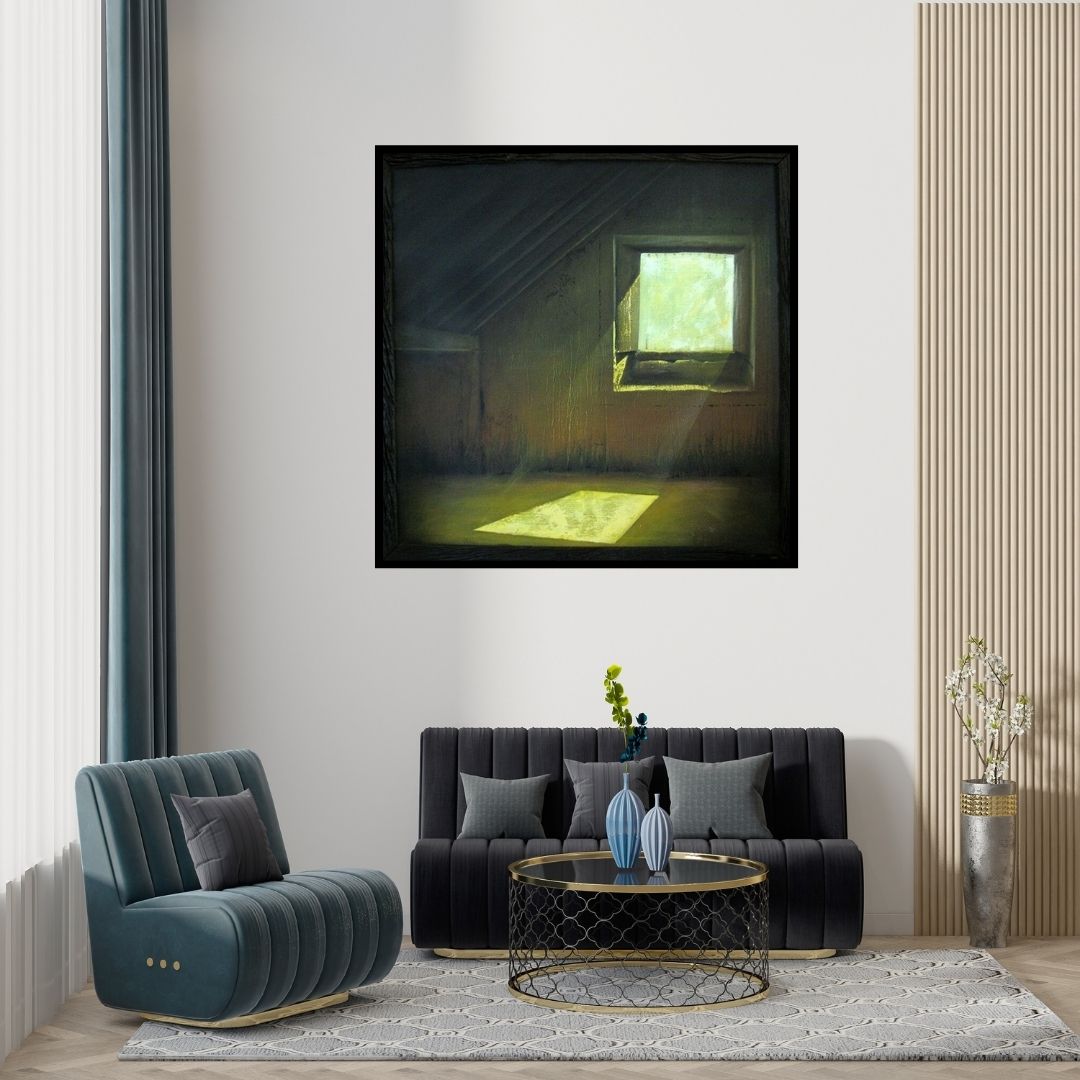 Preview of 'Morning' Painting by Gopal Pardeshi shown on a wall in a furnished room.