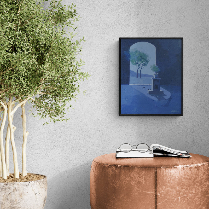 Preview of 'The Morning (Tranquil Vista)' Painting by Mansing Jadhav shown on a wall in a furnished room.