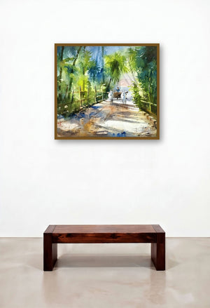 Morning Beauty (Rural Tranquility) by artist Sanjay Dhawale displayed in a Eclectic Library